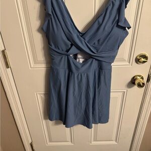 Elegant Blue Ruffle One-Piece Swimsuit